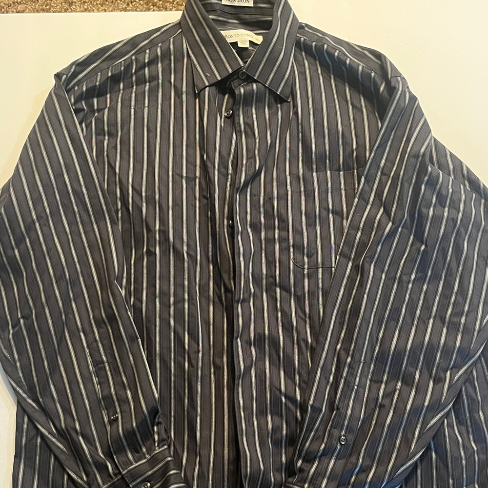Pronto Uomo Black and Gray Striped Dress Shirt